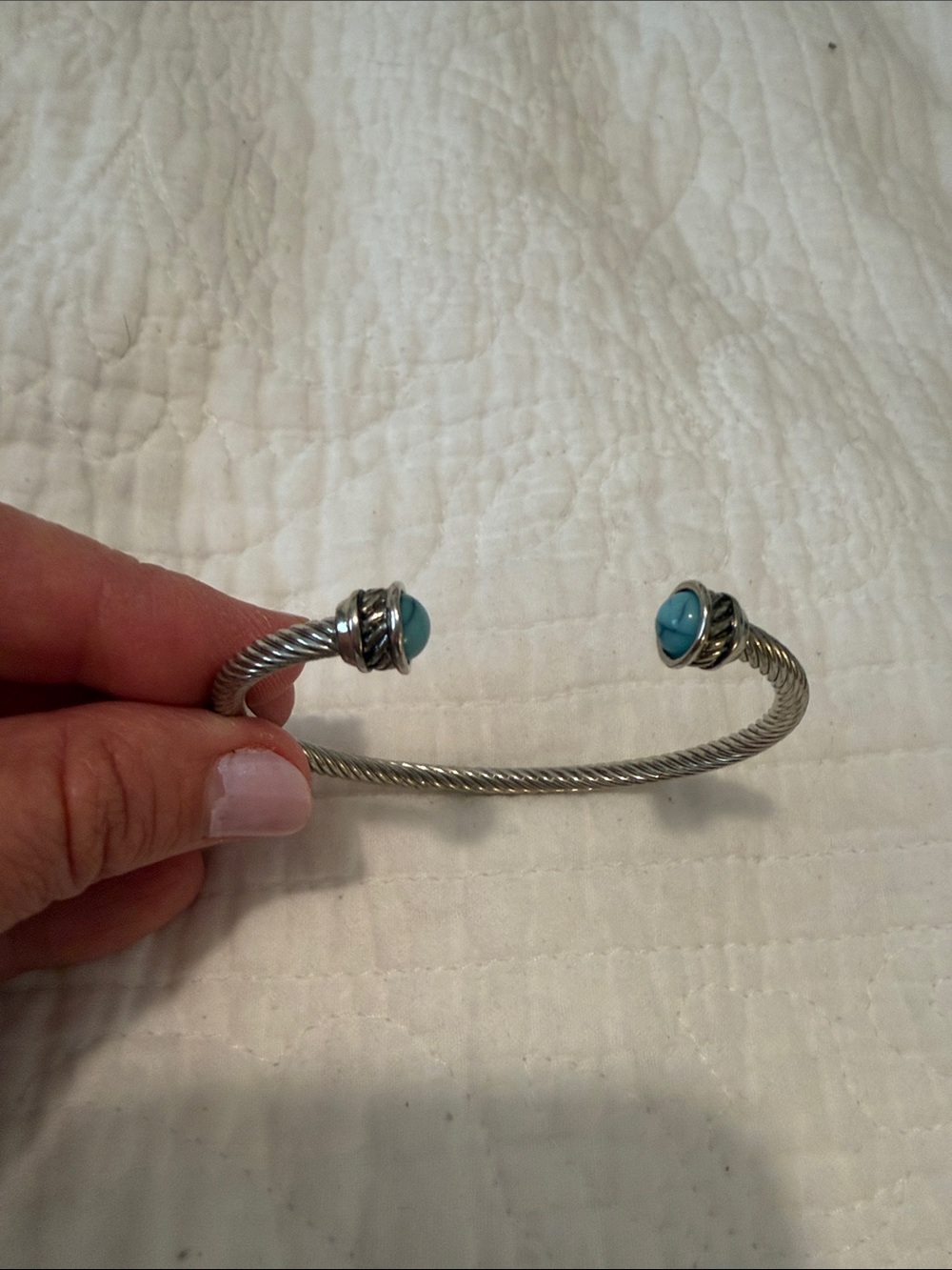 Plunder Silver-Tone Twisted Cable Cuff Bracelet with Turquoise Blue Stones